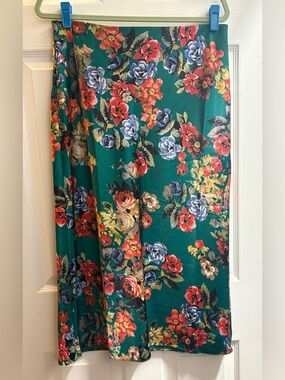 Beautiful Floral Satin Midi Skirt- Never Worn!